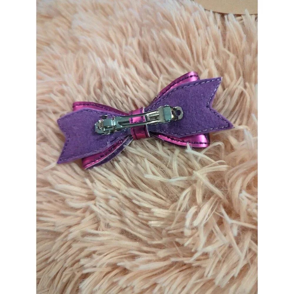 Purple and pink striped cat Cheshire cat inspired hair bow barrette clip